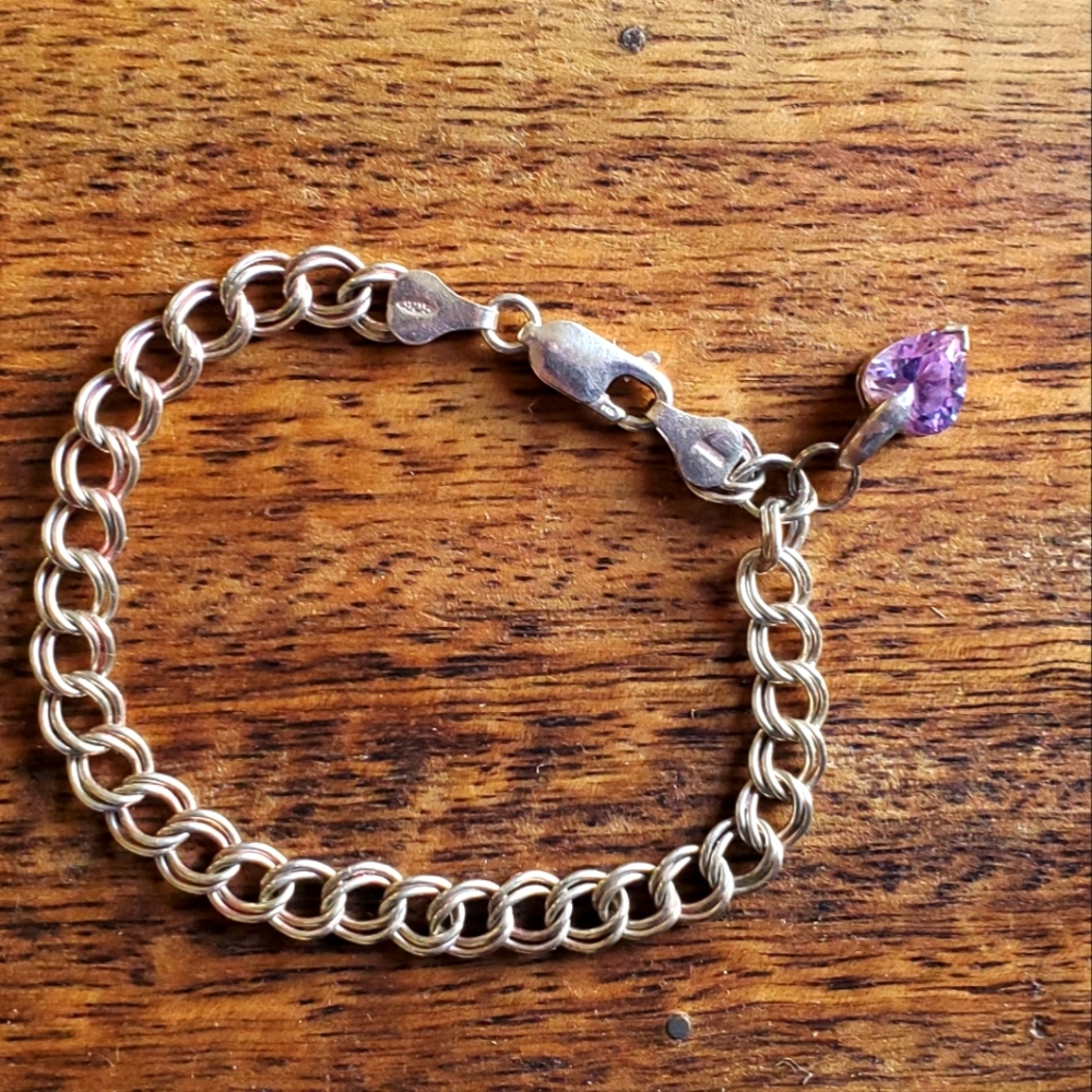 Sterling Silver bracelet with genuine amethyst heart charm